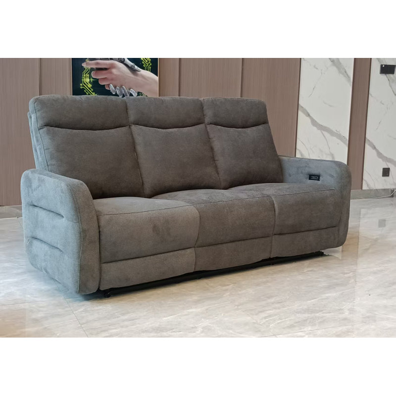 Cotton Blend Electric Reclining Sofa, Dark Grey, 3