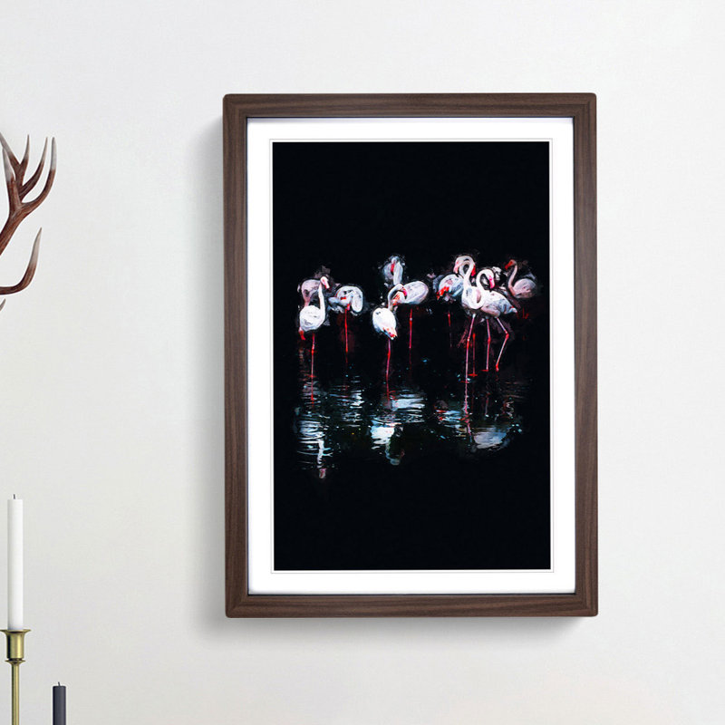 Reflection of Flamingos in Abstract - Picture Frame Graphic Art Print, Walnut Framed, 36cm H x 27cm W x 2cm D