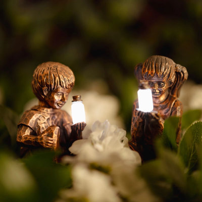 Solar Bronze Effect Statues Girl and Boy