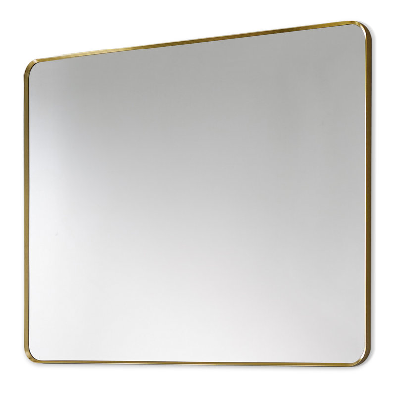 Metal Flat Wall Mirror, Brushed Gold, 30" H x 36" W