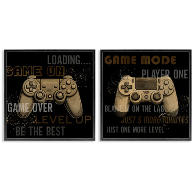 Vintage Game Controls & Phrases 2pc Framed Giclee Set, design by Kim Allen