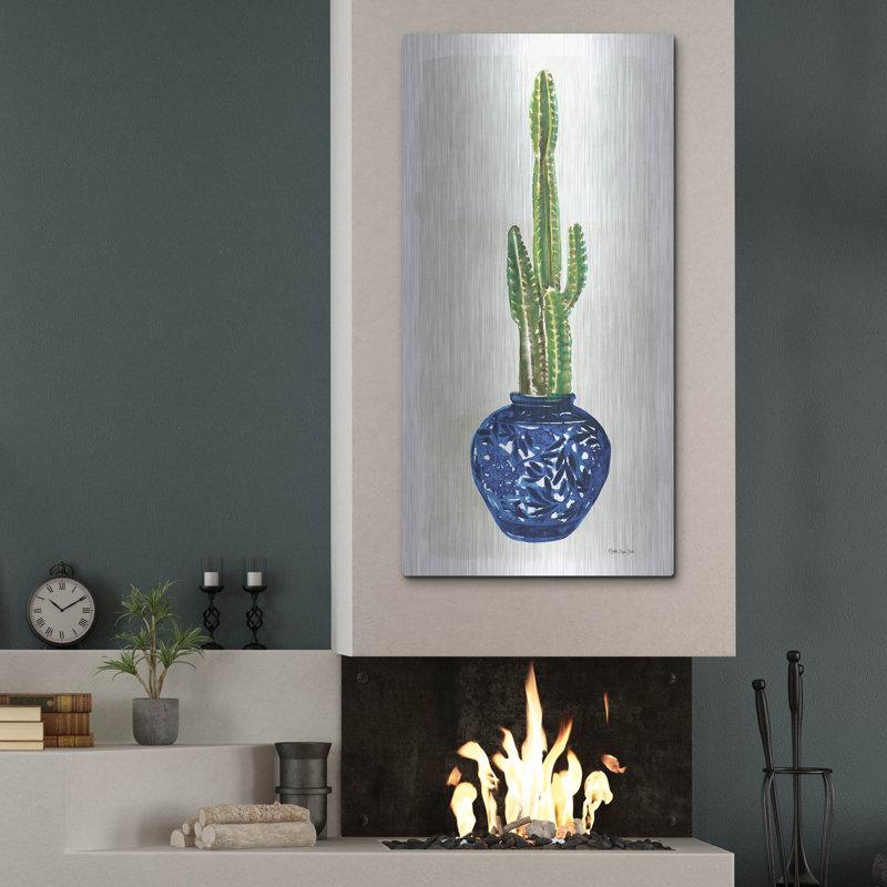 «Cacti in Blue Pot 1» par Stellar Design Studio, art mural en métal, 12 po x 24 po, H 48 po x l 24 po