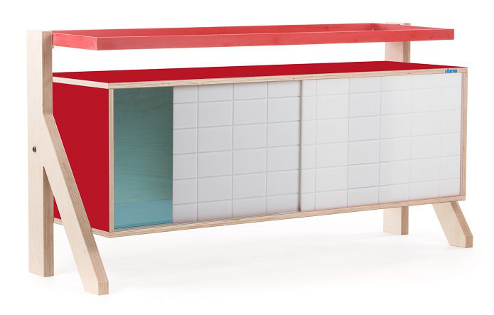 Leanne 3 Door Sideboard, Cherry Red and Blue/Red