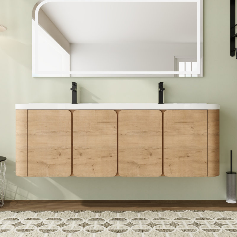 Meuble-lavabo double 60 po avec plateau en résine et portes à fermeture en douceur 60 po, 60"