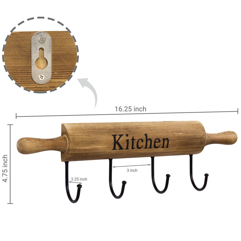 Kejohn Kitchen Wood Mug Hook, Brown