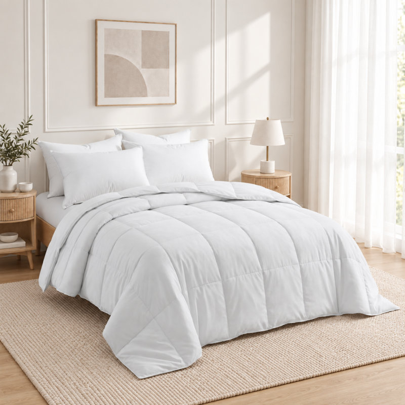 Down Feather Fiber Comforter Soft Duvet Insert with Breathable Cover, Queen