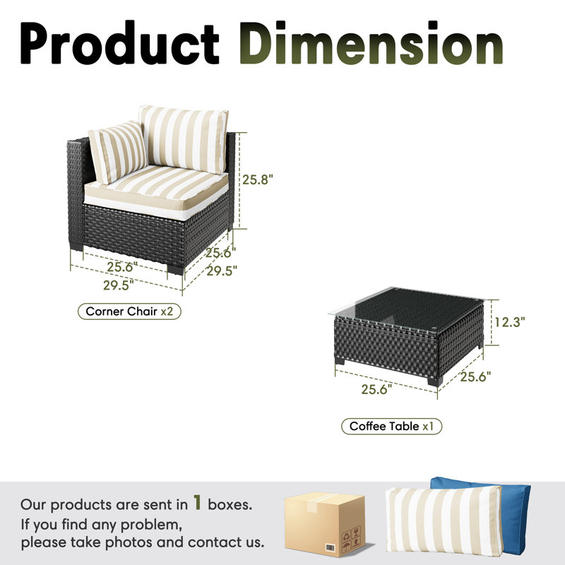 Ensemble de conversation modulaire d'extérieur en osier avec housse de mobilier imperméable et chaises pré-assemblées pour 2 personnes