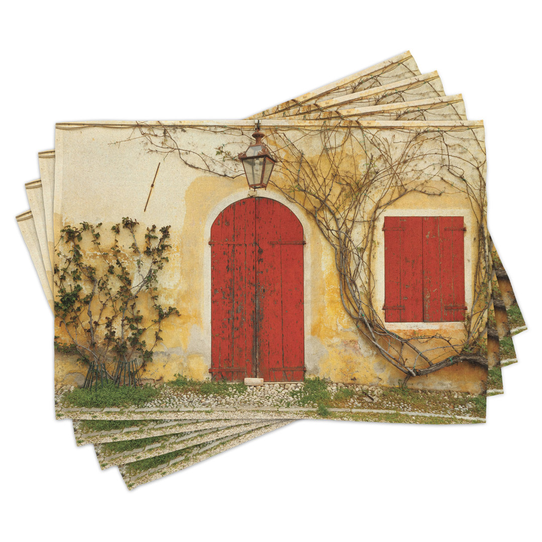 Platzdeckchen 4er Set, Aged Doors Tuscan House, Gelb Beige Rot