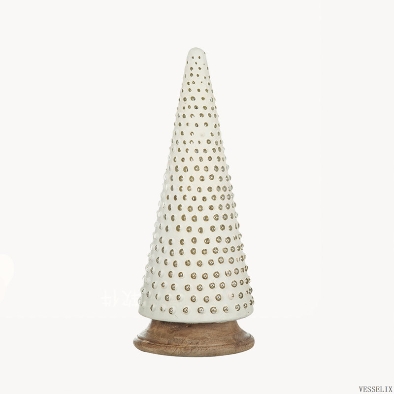 Décoration d'arbre de Noël en verre en forme de cône de Noël, crème, 6,7 po de diamètre x 18 po