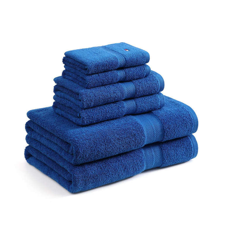 Tommy Hilfiger Modern American Cotton Medium Blue 6 Piece Towel Set, Blue