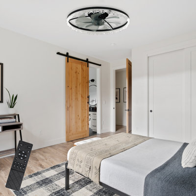 Indoor Flush Mount Ceiling Fan with Light, LED Acrylic Shade, Hidden Blades Ceiling Fan with Remote Control