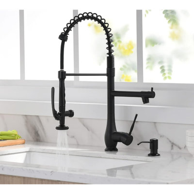 Commercial Kitchen Faucet with Pull Down Sprayer, Double Headed Single Handle High Pressure Kitchen Faucet with Soap Dispenser
