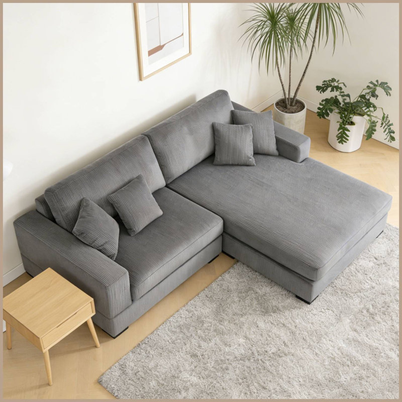 108" Reversible L-Shaped Couches With Deep Seat, Gray