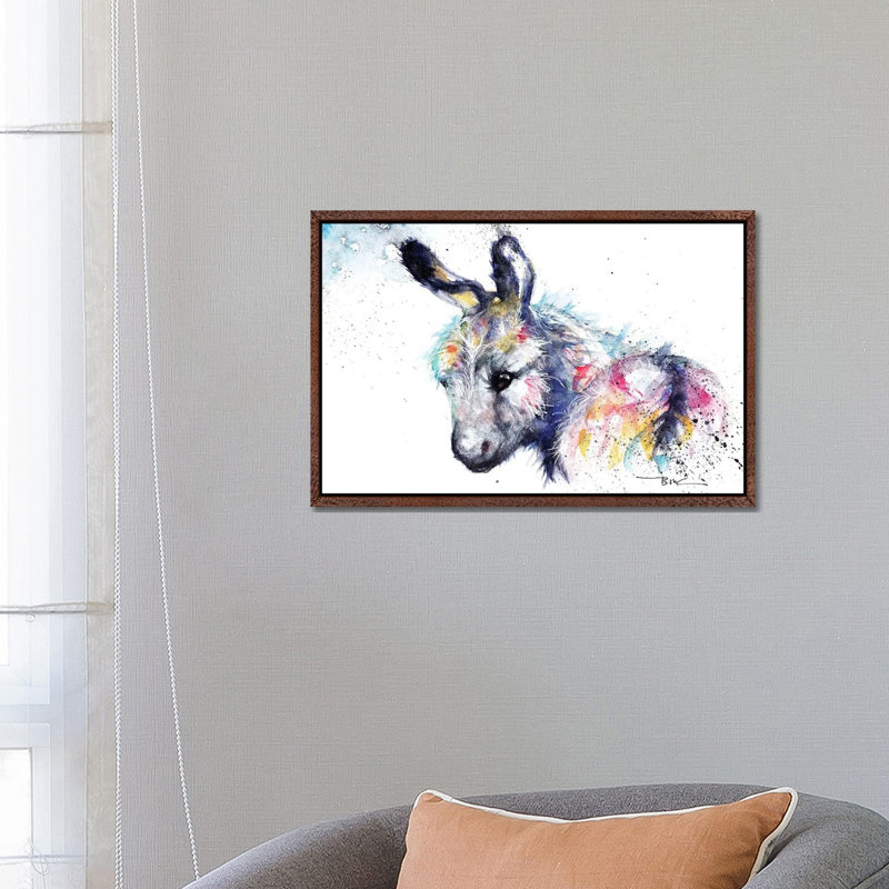 Donkey by BebesArts - Painting on Canvas, Classic Brown Wood Framed, 66.04 cm H x 45.72 cm W