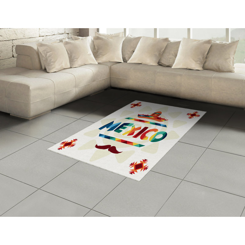 Mexican High Density Long Fiber Poly Threads Decorative Area Rug Carpet, Rectangle 4' x 5'8"