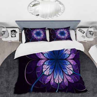Mauve fleur de fractale I - ensemble de housse de couette moderne - microfibre de polyester