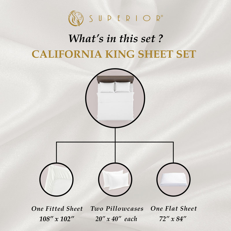 BNM Gisla Deep Pocket 400-Thread Count Standard Cotton Solid Sheet Set, California King Sheet Set with 2 Pillowcases