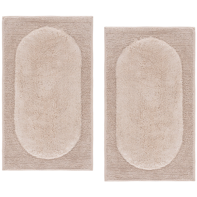 Zino Oval Textured Hand Tufted 100% Cotton Machine Washable Bathmat, Natural