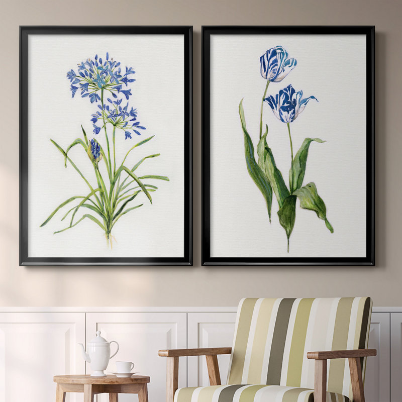 «Blue Lived Botanical I», ensemble de 2 reproductions d'art sur toile encadrées, H 30,5 po x l 42,5 po x P 3 po, Noir