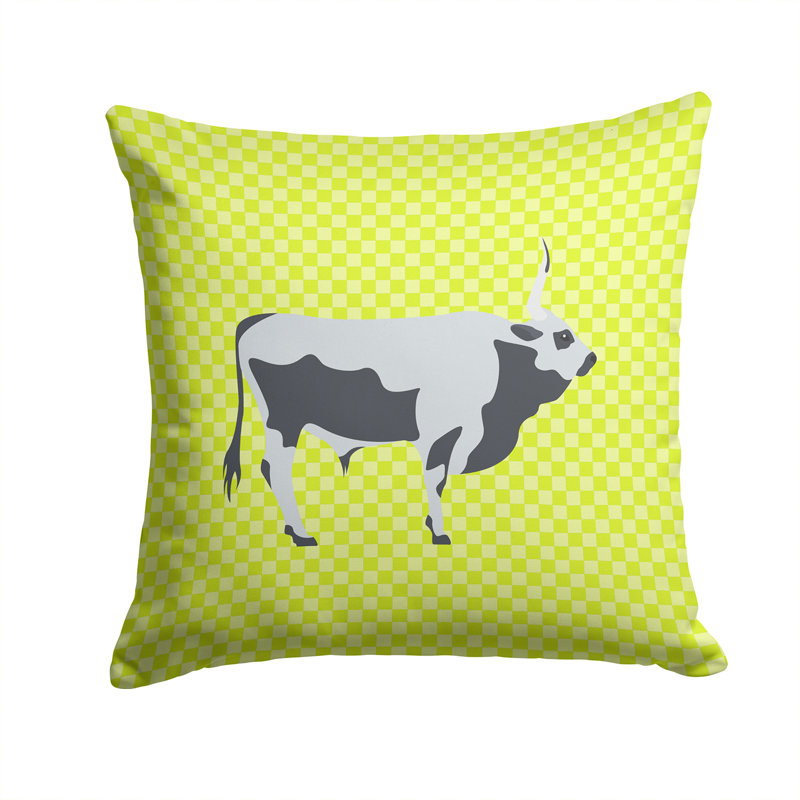Steppe Cow Check Outdoor Throw Pillow, Green, 14" x 14"