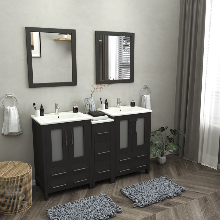 Arroyos 60'' Double Bathroom Vanity with Ceramic Top with Mirror