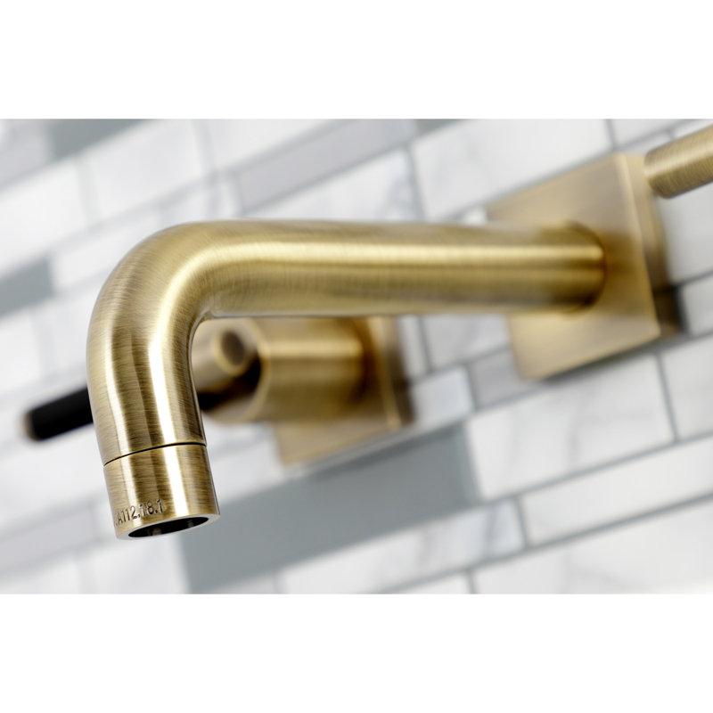 Kingston Brass Millennium Two-Handle 3-Hole Wall Mount Bathroom Faucet, Antique Brass, Cross