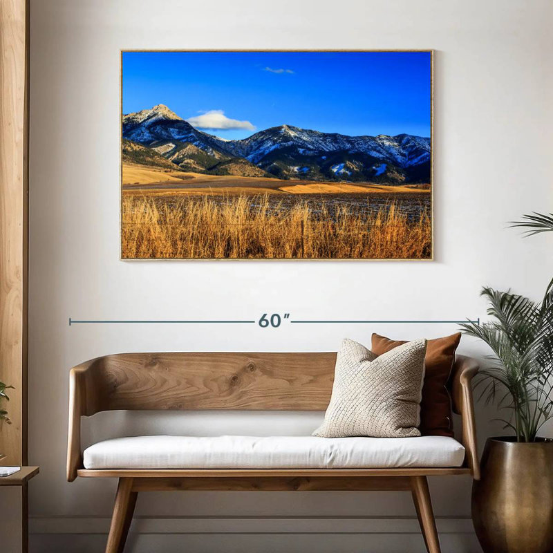 Vue panoramique des montagnes Bridger, Cadre flottant en bois naturel, 46 po x 31 po