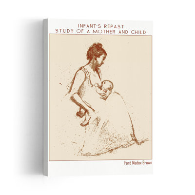 Mother Nursing Child Classic Vintage Abstract Wall Art Print 1 Piece Wrapped Canvas Wall Art