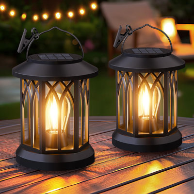 Solar Lanterns Outdoor, 2 Pack Waterproof Hanging Lanterns With Clip For Patio Garden, Decorative Outdoor Lighting Ideas For Yard, Gifts For Women Mom