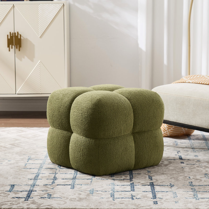 Robertas 53cm Wide Modern Upholstered Tufted Square Ottoman Footstool Accent Stool for Living Room Bedroom, Green