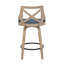 Tabouret de comptoir en bois blanchi blanc et tissu bleu - ensemble de 2