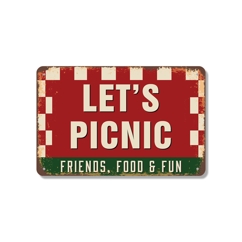 Enseigne de fantaisie en aluminium 7 po x 10 po Lets Picnic Street, H 7 po x l 10 po x P 0,1 po