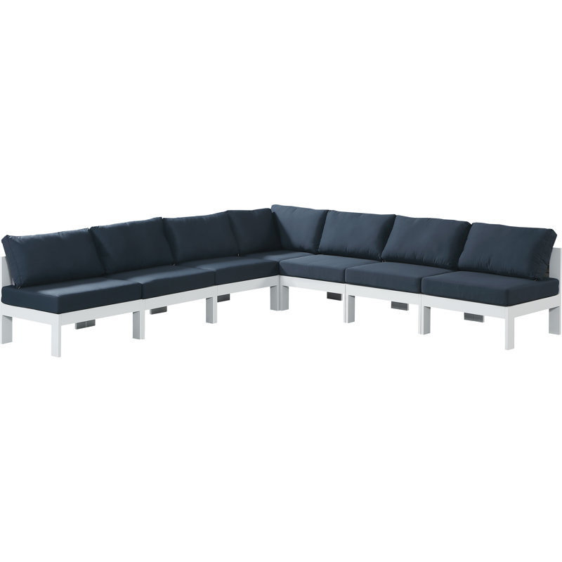 Canapé modulaire d'extérieur de 120 po avec coussins Erdaun, Blanc, Marine