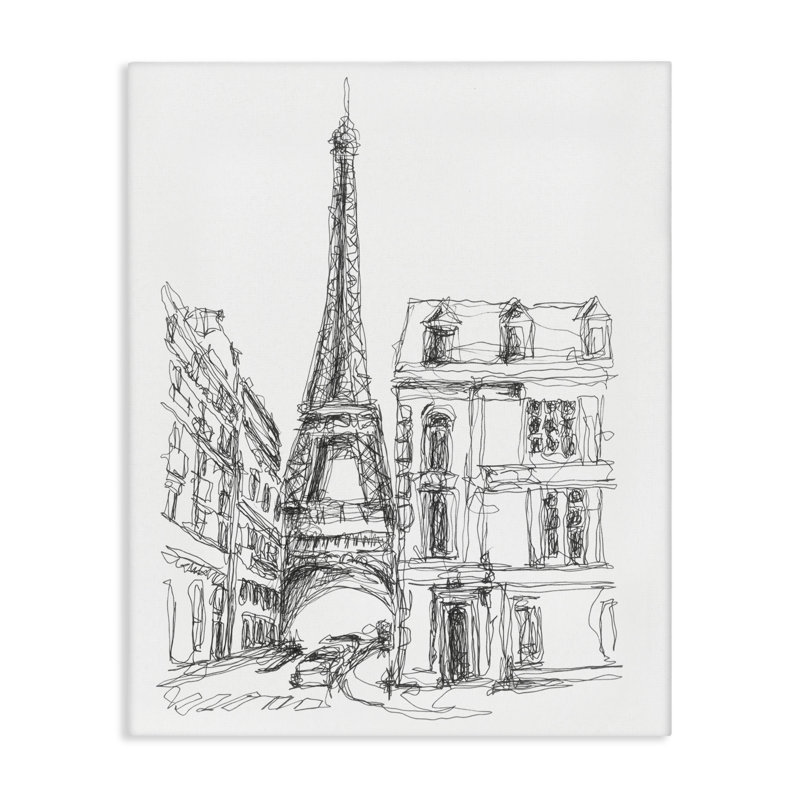Toile d'étude de l'architecture parisienne, conception par Ethan Harper, H 40 po x l 30 po