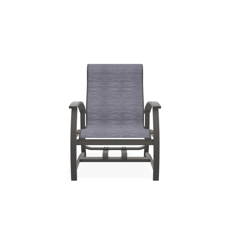 Belle Isle Sling Aluminum Frame Hidden Motion Chat/Lounge Chair With Marine Grade Polymer Arm Accent, Warm Gray, Sicily