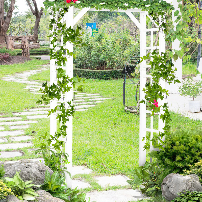 Treillis de jardin en bois blanc de 85 po pour la cérémonie, plantes grimpantes à structure extérieure, conception embellissant le jardin, cadre en bois massif, configuration simple des vignes, facilite le processus