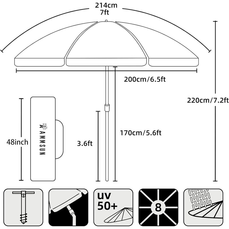 Parasols de plage avec parasol avec ancre de sable et protection contre les abris de soleil