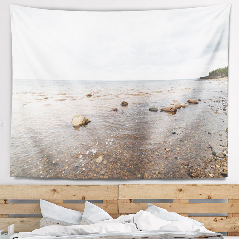 Tapisserie de plage d’automne en mer rocky, H 32 po x l 39 po
