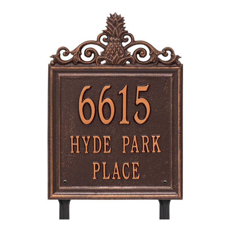 Plaque d'adresse sur 3 lignes Lanai Pineapple, Cuivre antique, Oui