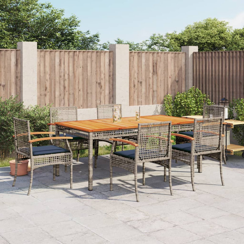 Ensemble repas 5 pièces avec coussins en rotin Bayou Breeze, Bleu / gris, 6, H 29,5 po x l 35,4 po x L 70,9 po
