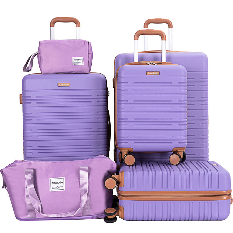 Ensemble de bagage 6 pièces, valise rigide de voyage en ABS avec serrure TSA, mauve clair