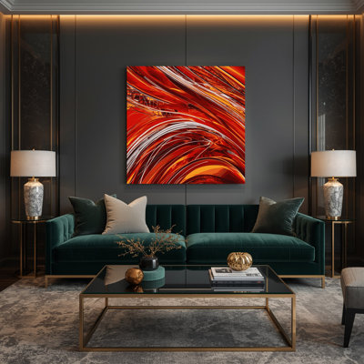 «Geometric Abstraction 5», art mural sur toile rouge