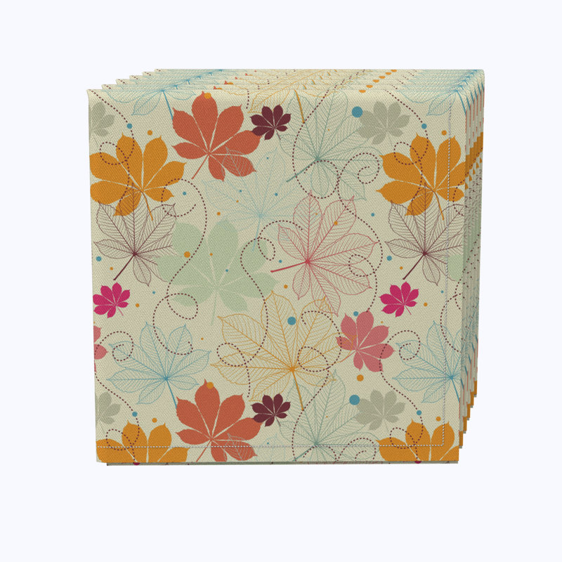 100% Cotton Retro Stenciled Leaves Square Napkin