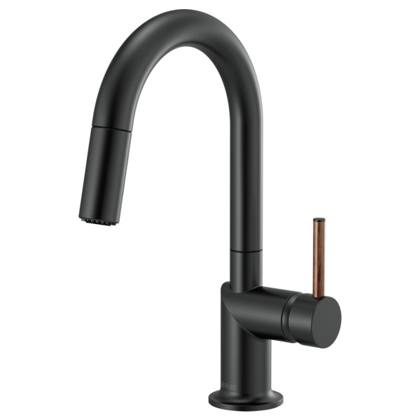 Odin® Pull-Down Prep Faucet with Arc Spout, Matte Black, Wood Lever