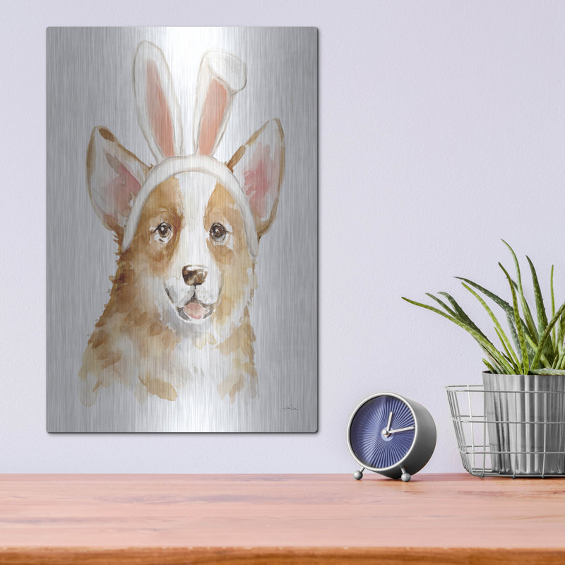 Art mural en métal Trinx «Pâques Corgi» par Katrina Pete, H 16 po x l 12 po