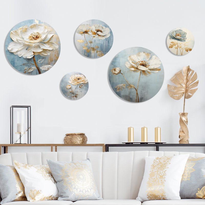 Ranunculus Radiance Treasure - ensemble d'art mural rond de Ranunculus Ranunculus, ensemble de 5