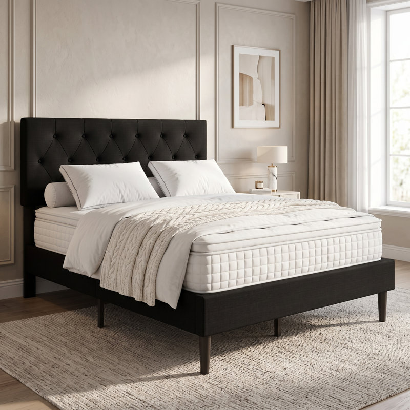Grand lit plateforme tapissier Coventry, Grand lit, Noir