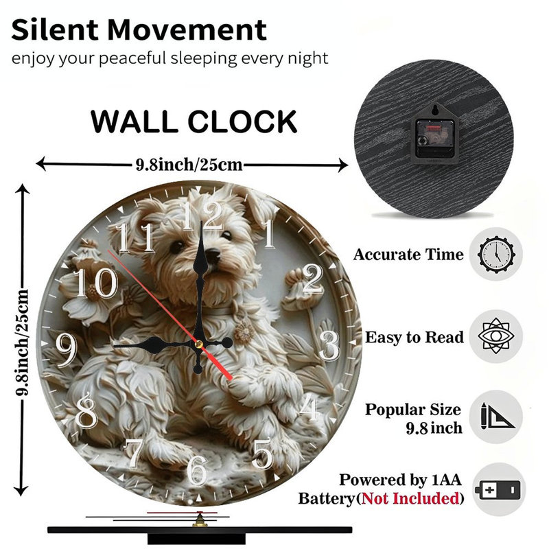 Horloge murale en bois 10 po, mouvement silencieux, à piles (piles AA non incluses), décor artistique, parfait pour les décorations