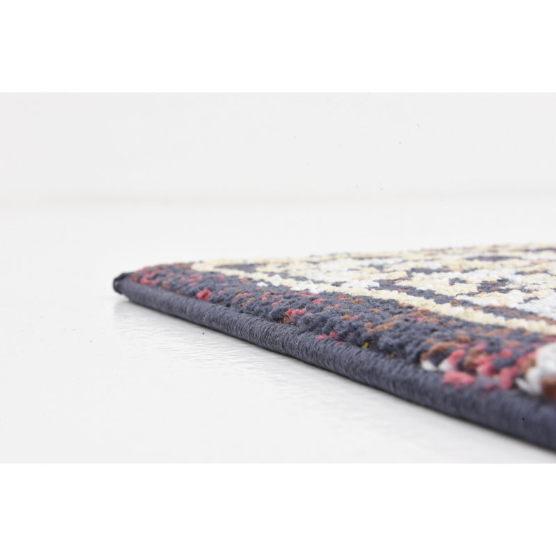 Tapis bleu marine / rouge Mignonette, Tapis de couloir 2 pi 2 po x 6 pi 9 po