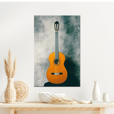 Guitare, art mural: toile imprimée en verre trempé, toile blanche encadrée 1P